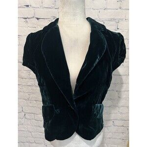 BCBGmaxazaria Deep Teal Crushed Velvet Short Sleeve One Button Jacket Medium